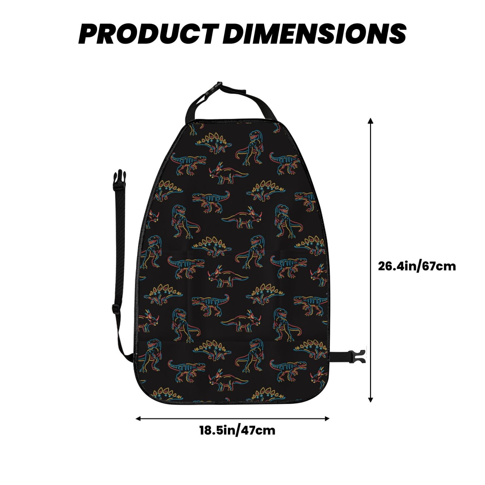 Xecao Neon Dinosaur Pattern Car Seat Back Protector 2 Pack Large Capacity Pocket, Kick Mats Back Seat Protector