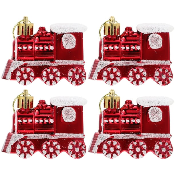 GOOHOCHY 4 colgantes navideños para árbol de Navidad, adorables colgantes decorativos de tren de dibujos animados