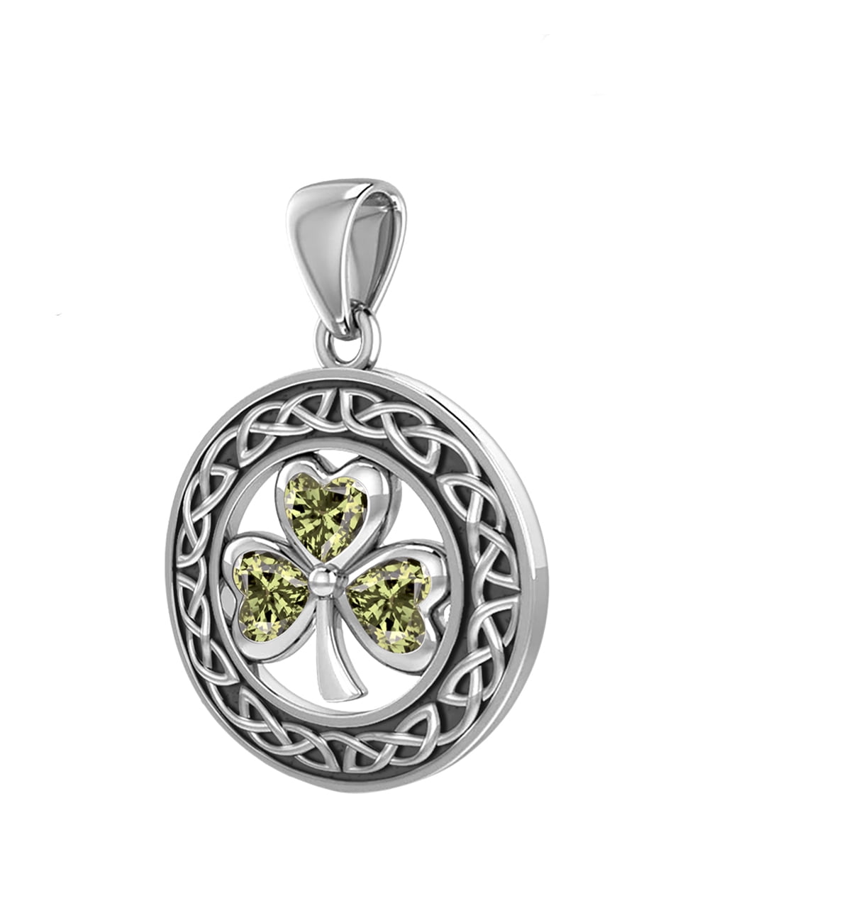 0.925 Sterling Silver Irish Shamrock Clover Genuine Peridot Pendant Necklace 