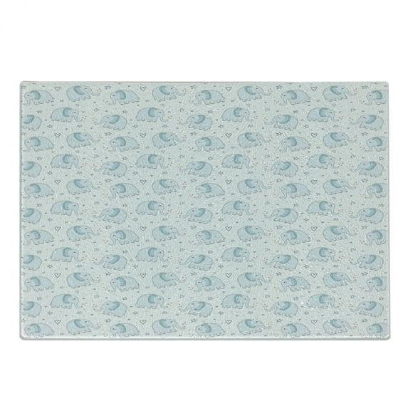 Animal Cutting Board, Cartoonwith Hand Drawn Hearts and Stars, Decorative Tempered Glass Cutting and Serving Board, Small Size, Pale Blue Cinnamon White, by Ambesonne