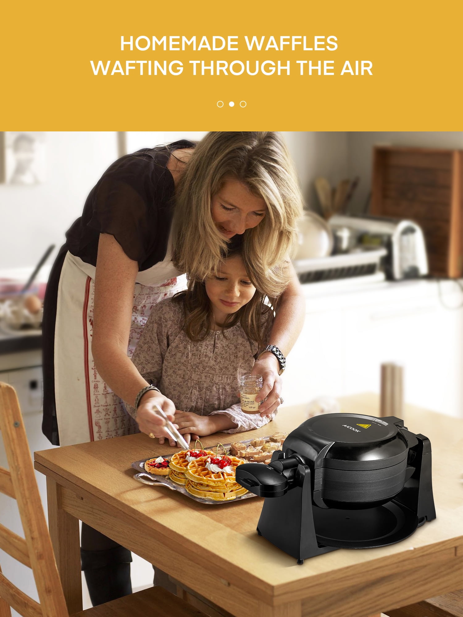 FOHERE Double Belgian Waffle Maker 180 Flip, 1400W, Waffles in 3 Minutes, Anti-Scald, Nonstick, Black, New