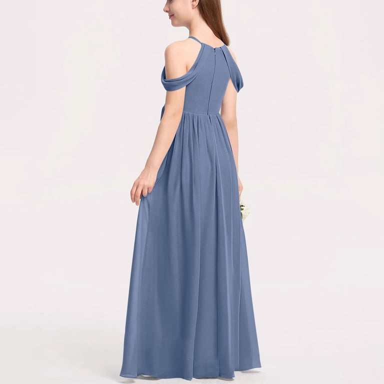 Qodauz Cold Shoulder Junior Bridesmaid Dress for Wedding Chiffon Flower Girl Piano Performance Flowy Elegant Halter Maxi Dress for 3-12 Years Blue - Walmart.com Qodauz Cold Shoulder Junior Bridesmaid Dress for Wedding Chiffon Flower Girl Piano Performance Flowy Elegant Halter Maxi Dress for 3-12 Years Blue - Walmart.com
