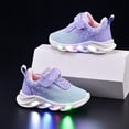 thumbnail image 4 of Krdevn Toddler Girls Light Up Sneakers Gradient Heart Print Breathable Mesh Strap Closure Non- Sole Comfortable Casual Walking Shoes,5.5-6Years, 4 of 5