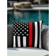 thumbnail image 4 of Outdoor Pillows Waterproof, Red American Flag Bedding Throw Pillows with Insert for Couch Sofa Bed, Black White Striped US Flag Stars 18x18 Inch Pillowcases Decorative Camping Patio Pillow Set of 1, 4 of 8