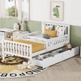 thumbnail image 1 of MODERNLUXE Wood Twin Size Platform Bed with 2 Storage Drawers and Guardrails,Farmhouse Bed Frame for Kids Teens Adults,White, 1 of 8