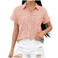 thumbnail image 5 of PIWHJQK Women Casual Sleeveless T Shirt Blouses Plaid Notched Collar Short Sleeve Buttoned Shirt with Front Pocket Summer Outfits, 5 of 6