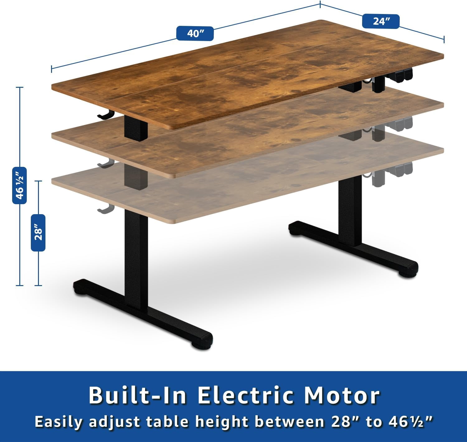 Height Adjustable 40" Electric Standing Desk - Upgraded Ultra Durable Home Office Large Rectangular Computer Table or Laptop Sit Stand Workstation - 40 x 24 Inch