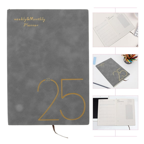 FRCOLOR Portable Grey Planner Book for Writing with Paper and PU Material Small Calendar Weekly Planner 7.5