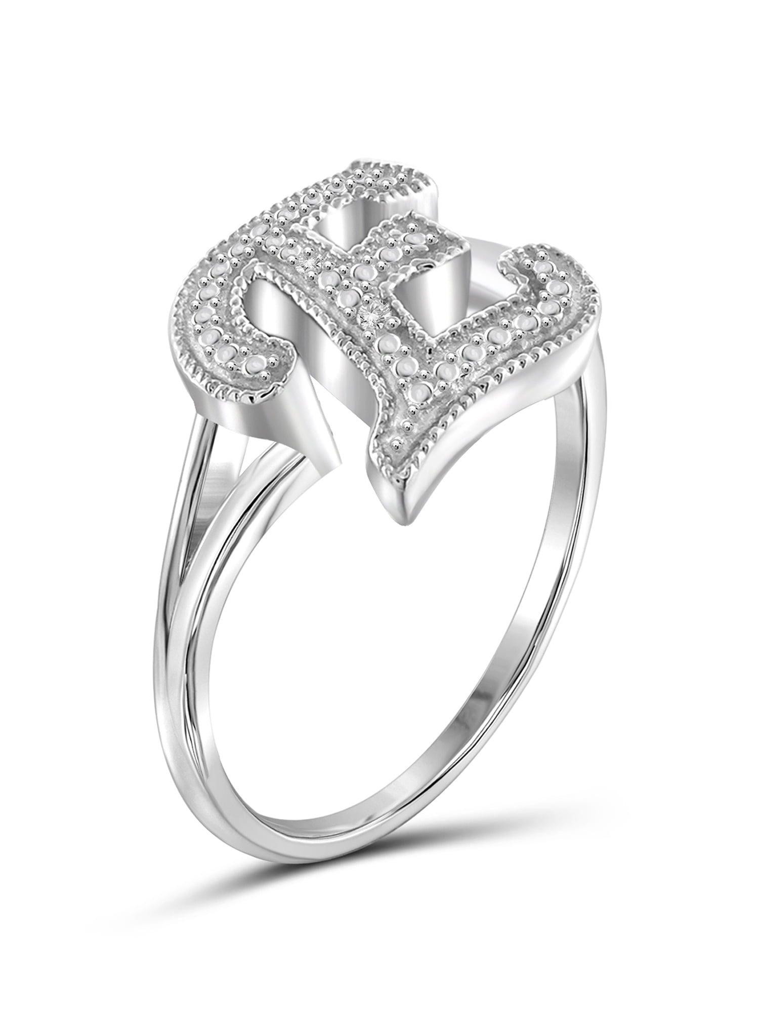 JewelersClub Accent White Diamond Initial Letter Ring for Women | Customizable Sterling Silver E Alphabet Monogram Ring for Girls | Cursive Script Capital Letters | Personalized Jewelry Gift for Her