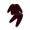 thumbnail image 1 of TSEXIEFOOFU Baby Girl Velvet Patchwork Crew-Neck Long Sleeve Sweatshirt + Casual Pants Set, 1 of 9