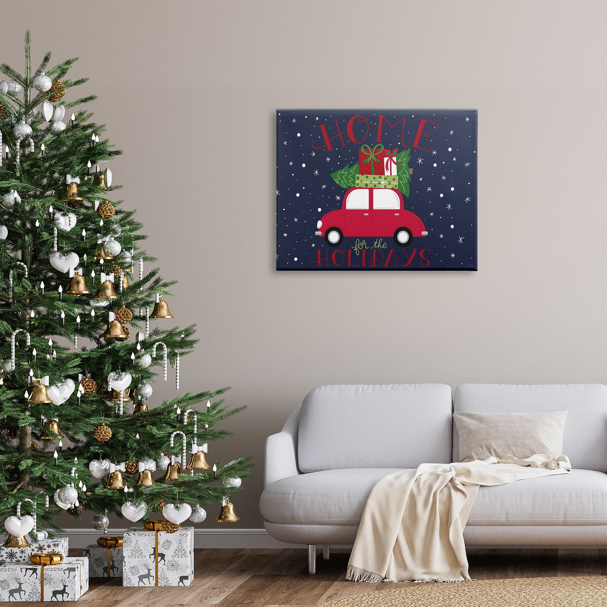 Stupell Indtries Home for Holidays Sentiment Red Car Presents Snow,40 x 30,Design by Amanda McGee