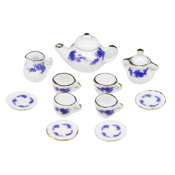 Juego de Té de Casa de Muñecas de Cerámica de 11 Uds., Bandeja de Juguete de Imitación, Decoración de Suministro de Cocina, Vajilla de Regalo de Cumpl Estilo A Hugo cocina de casa de muñecas