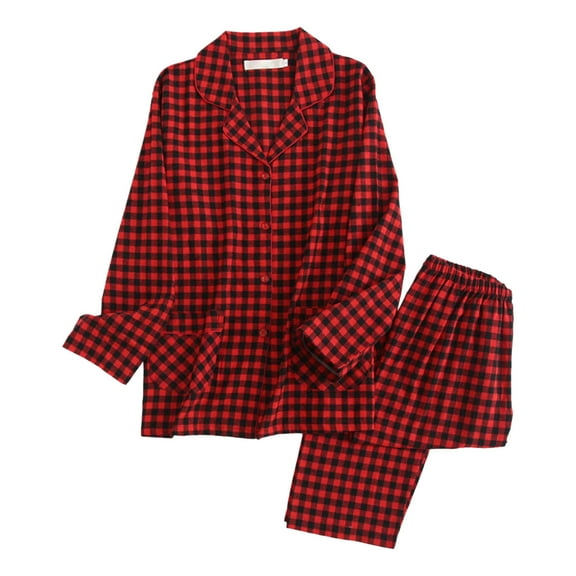 VISALY Women Pajama Sets Two Piece Pajama Set Plaid Fashion Sleepwear Comfort Soft Button Down Pajamas Cotton Breathable Longrwear Long Sleeve Lapel Shirt with Pocket Long Pant Fall Black L