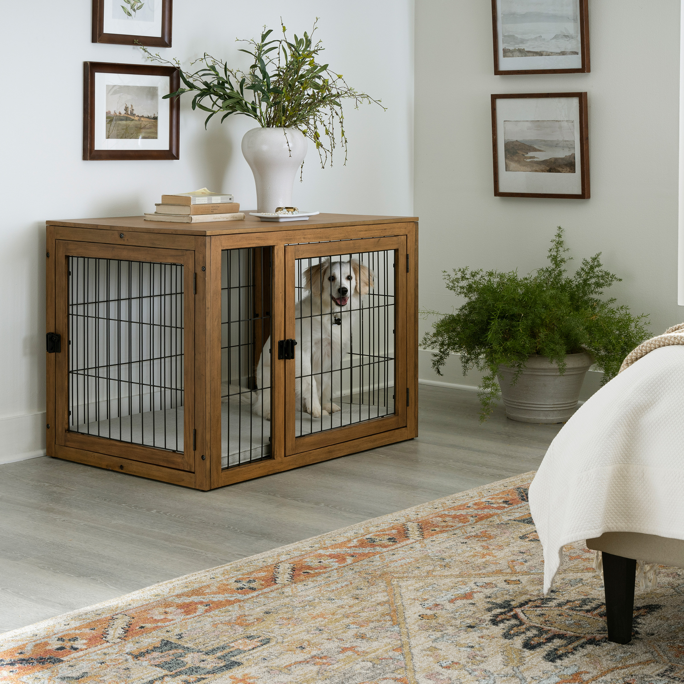 PETMAKER Furniture-Style 2-Door Crate for Dogs with Cushion