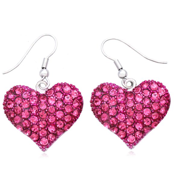 SoulBreezeCollection Valentines Day Pink Heart Earrings Drop Dangle Gift for Mom Her Girlfriend (Pink)