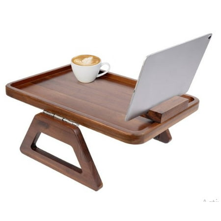 Smart Design Acacia Armrest Tray, Brown, Non-Slip Sofa Arm Clip Table for Drinks, Snacks & Devices