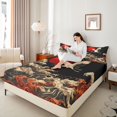 thumbnail image 3 of Castle Fairy Oriental Red Crane Wave Bed Sheets 4-Piece,Crimson Sun Japanese Seascape Full Size Sheets,Black Rust,1 Fitted Sheet,1 Flat Sheet and 2 Pillowcases, 3 of 6