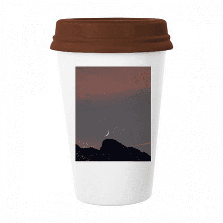 

Moon Mountain Sky Art Deco Fashion Mug Coffee Drinking Glass Pottery Cerac Cup Lid