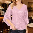 thumbnail image 2 of Sexlip Glitter Tops for Women Plus Size Short Sleeve Shirts 2025 Trendy Evening Cocktail V Neck Sequin Blouse Tunic Weddings Pink S, 2 of 7