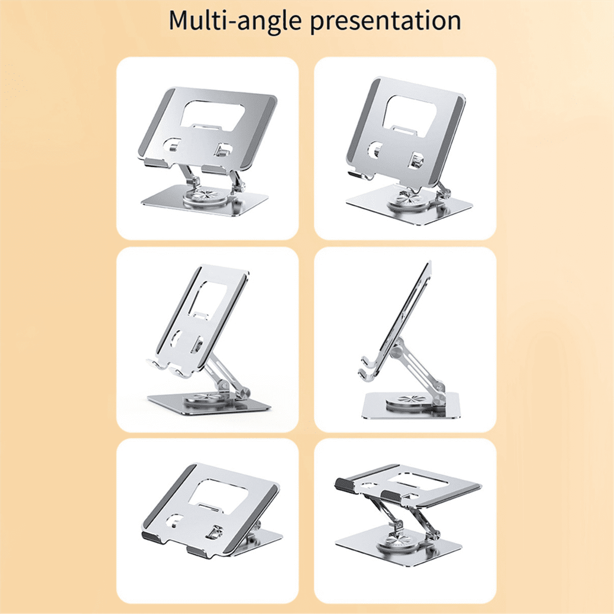 Universal Laptop Stand with 360° Rotating Base, Adjustable Height Multi-Angle, Foldable Mounted Reading Bookshelf Silver
