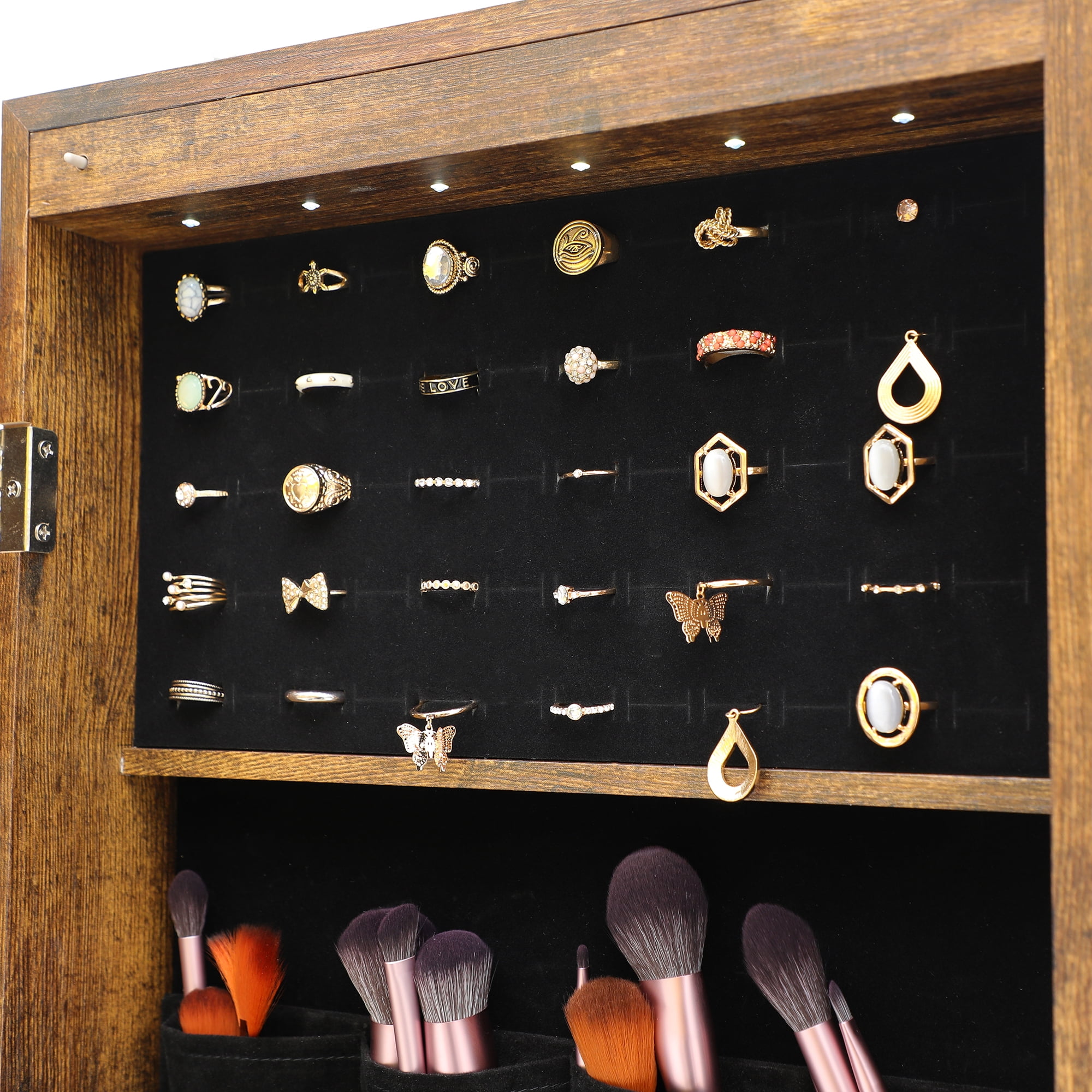 Resenkos LED Light Mirrored Jewelry Cabinet with Storage Drawer, Door/Wall Jewelry Armoire Antique Gray Resenkos LED Light Mirrored Jewelry Cabinet with Storage Drawer, Door/Wall Jewelry Armoire Antique Gray