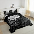 thumbnail image 3 of Manfei Chic Flower Rose Queen Comforter Set,Musical Melody Bedding Sets,Silver Black Bedding Comforter Set,Ultra Soft Room Decor Reversible,3pcs, 3 of 8