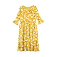 thumbnail image 4 of Abcomgle Fall Dresses for Girls 10-12 Casual A-Line 3/4 Sleeve Maxi Dress Floral Print Crew Neck Sundresses Flowy Tiered Dresses with Pockets,9-10 Years Earthy Yellow, 4 of 5