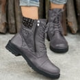 thumbnail image 2 of Womens Combat Boots Lace up Knitted Stretch Ankle Booties Waterproof Stitching Leather Platform Zipper Winter Riding Boots, 2 of 5