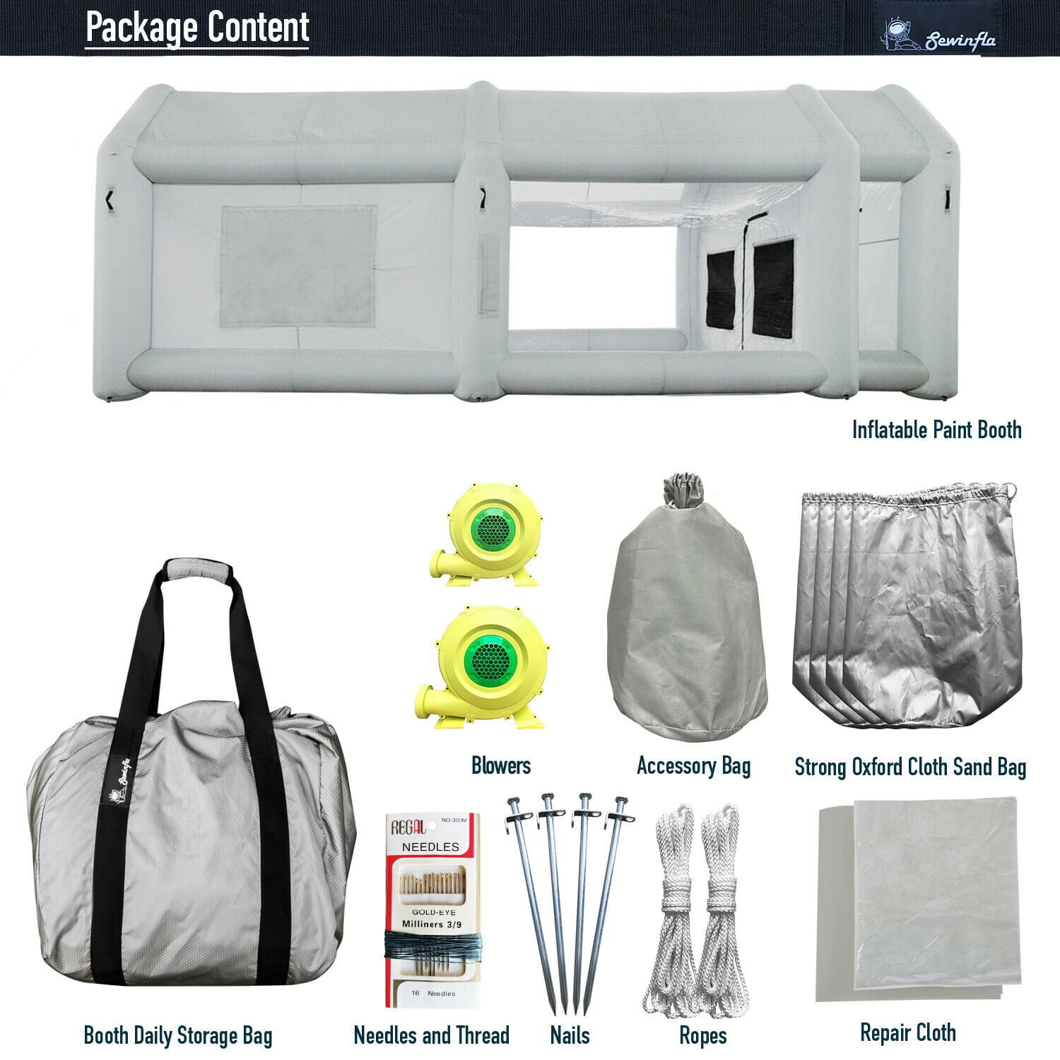 Sewinfla Inflatable Paint Booth 28x15x11Ft Portable Car PaintTent with 950W+750W
