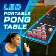 MinnARK Sports LED Portable Pong Table, Folding Party Game Set for Tailgating and Outdoors, 8-Foot Length