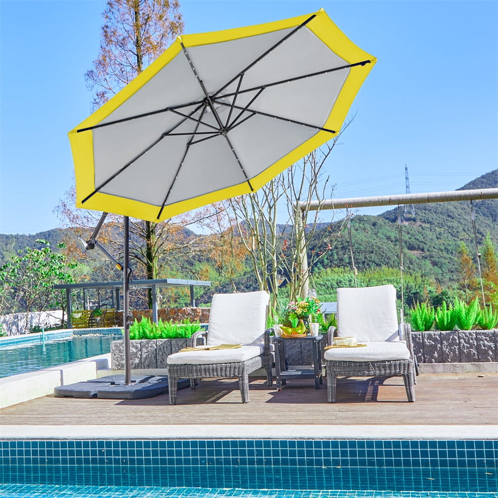 JEAREY 10ft Cantilever Umbrella with LED Lamps,Gray/Yellow Patio