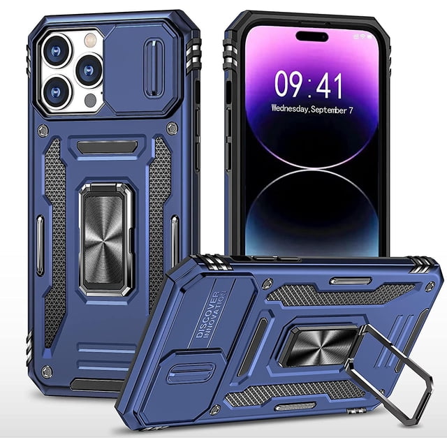 Armor Military Grade Case Compatible Iphone 14 Pro Max/14 Pro With Slide Camera Cover & Magnetic Ring Stand