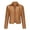 Brown, variant on Women's Solid Color Short Spiked Leather Jacket Open Front Buttoned Leather Jacket Lightweight Shirt Shacket Jacket White S
