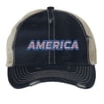 thumbnail image 3 of Distressed America Hat - Vintage Patriotic Cap with Flag Color Embroidery - Distressed Trucker Hat (Black), 3 of 7