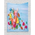 thumbnail image 1 of Easter Bunny Tapestry, Photo of Easter Rabbit Cookies Colorful Holiday Sweets Blue Wooden Background, Wall Hanging for Bedroom Living Room Dorm Decor, 40"W X 60"L, Multicolor, by Ambesonne, 1 of 2