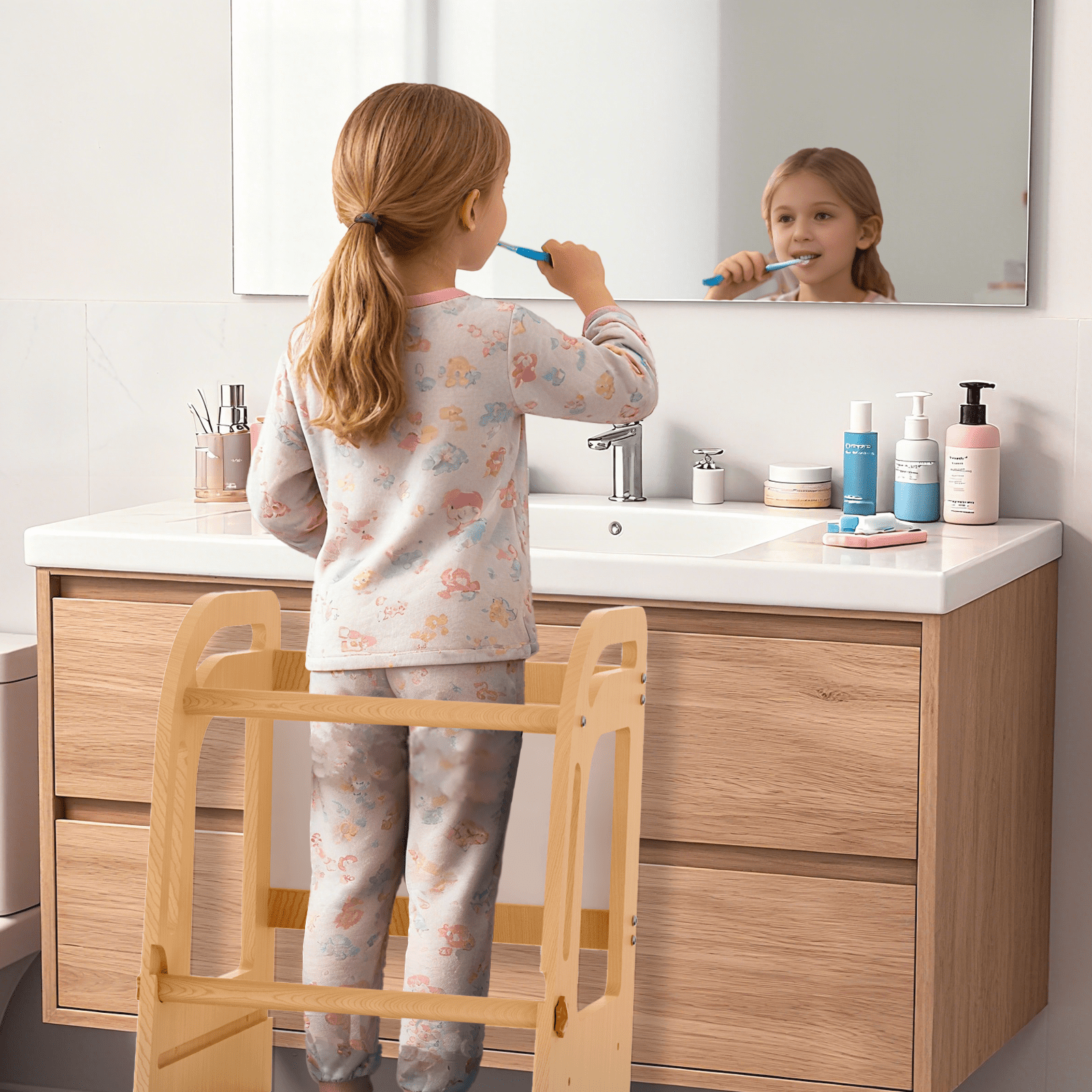 G TALECO GEAR Toddler Tower with Chalkboard, Toddler Kitchen Kids Step Stool Helper, Wooden Stool with Rounded Corner Protection Design, Nature