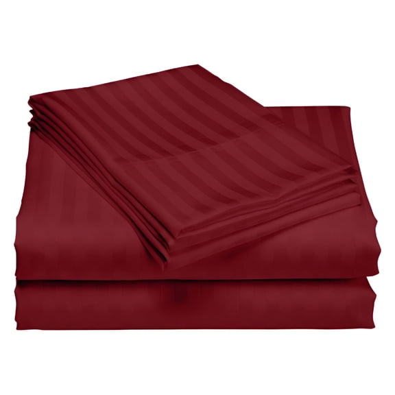 AUQ 1200 Thread Count 100% Cotton Stripe Sheet Set Deep Pocket (Queen,Burgundy)