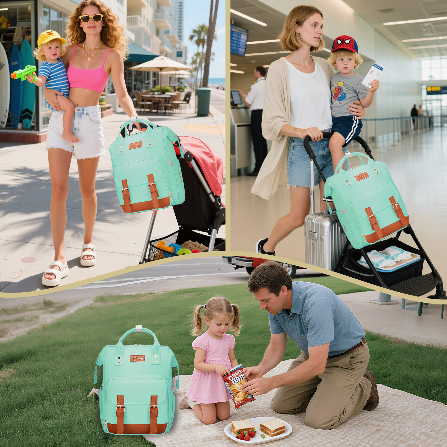 stillithou Diaper Bag Backpack for Women, Large Capacity Baby Diaper Backpack with Wet Dry Pockets, Stroller Straps & Insulated Pockets - Travel Daily Use Shopping, Light Blue