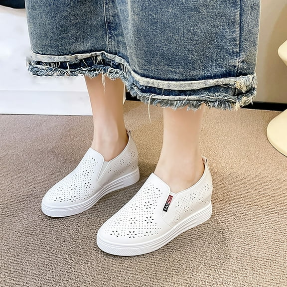 NOKIO Womens Loafers Comfort Casual Quilted Leather Slip On Sneakers Mesh Breathable Comfortable Casual Shoes Women Leather Mesh Sneakers Women Wedges Sneakers with Hidden Heel Walking Shoes
