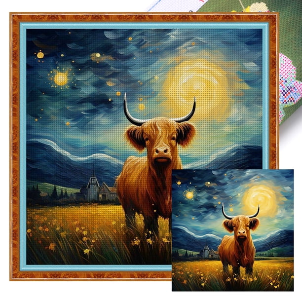 (11CTACC-3158__C__ 40x40) hilo algodón ecológico bordado 11CT 3 hebras impresión 40*40cm kit serie animal punto cruz becerro lindo