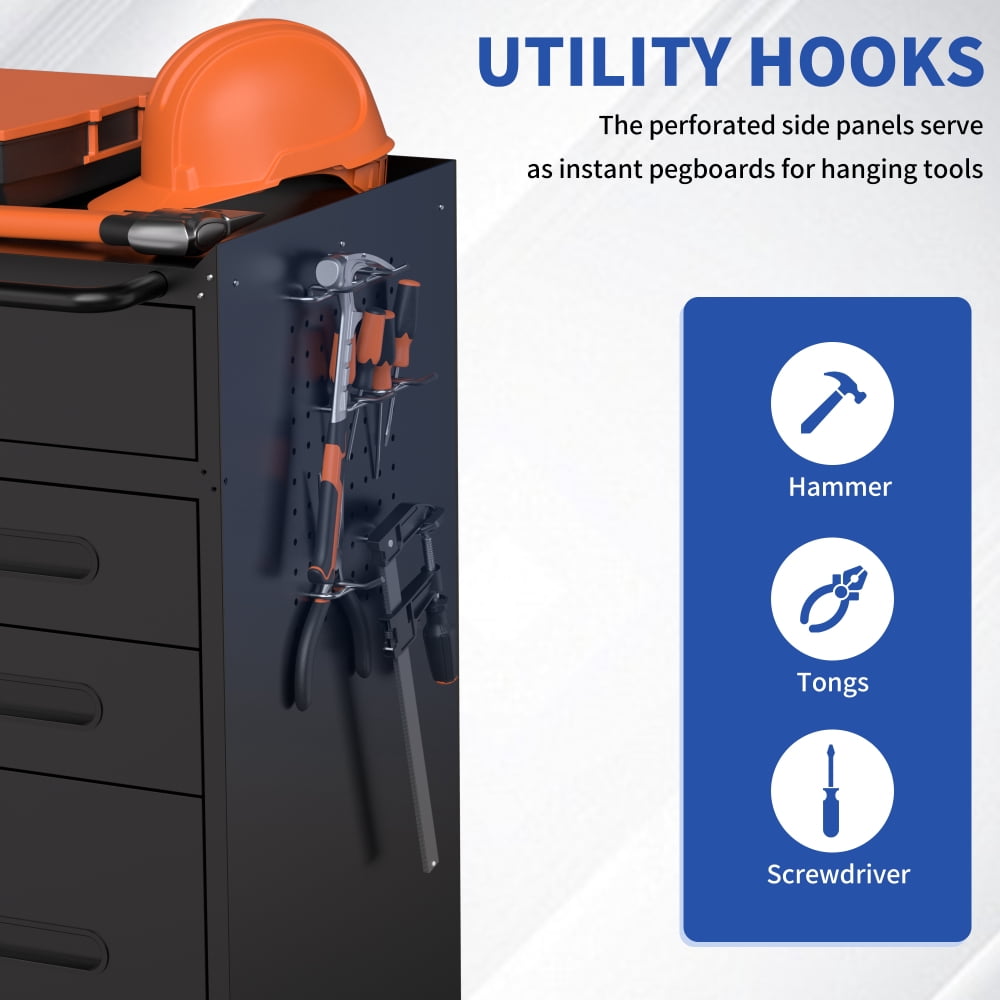 34.3" Rolling Tool Chest with 6 Drawers - Mobile Garage Cabinet Organizer, All-Drawer Design for Small Parts & Tools, Heavy Duty Steel Construction