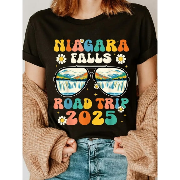 100% Cotton Niagara Falls Road Trip 2025 Sunglasses Family Vacation 2025 T-Shirt