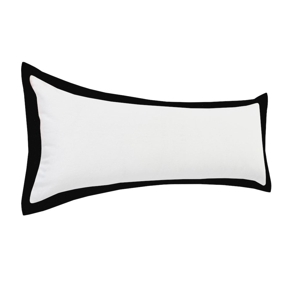LR Home Ox Bay Hand-Woven White/Black Bordered All-Natural Cotton Pillow Cover