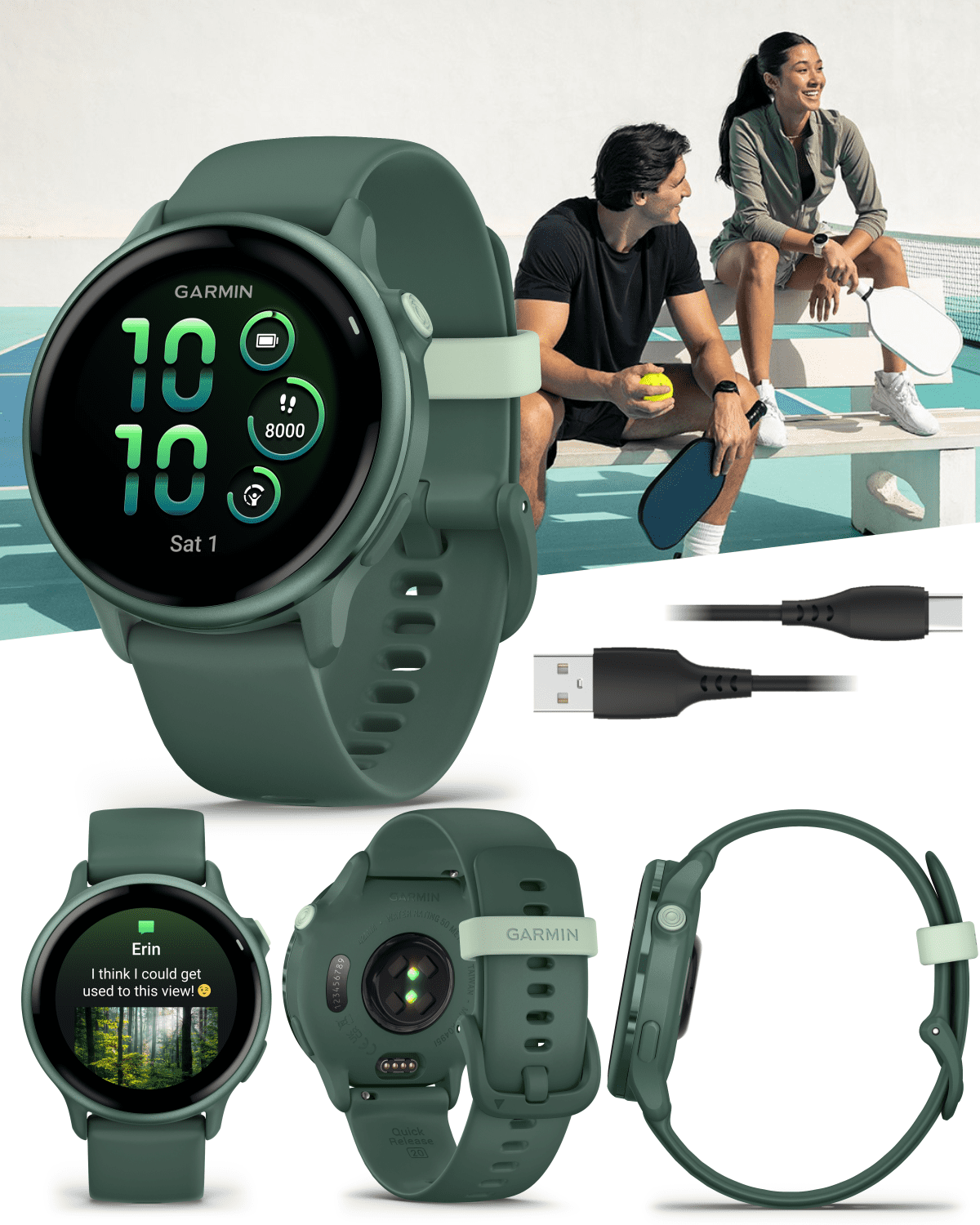 Garmin Vivoactive 6 - Health & Wellness GPS Smartwatch, 1.2 in Bright AMOLED Display, Metallic Jasper Green & Jasper Green Band w/ Wearable4U Black EarBuds Bundle