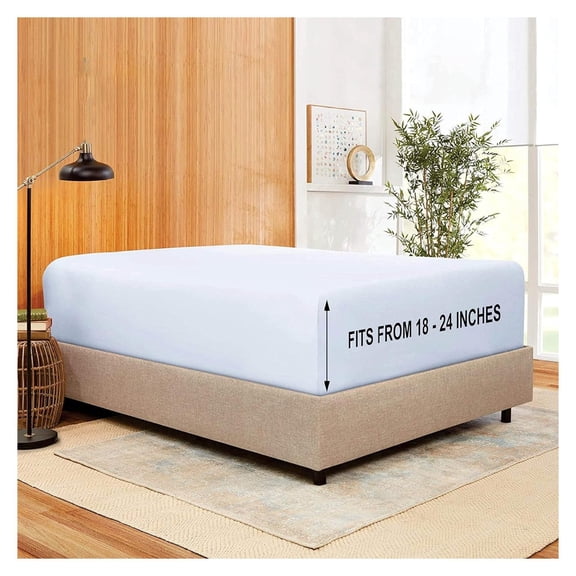 Stay Fitted Single Sheet, Fitted Sheet ! Stay Fit on Mattress with Elastic Straps at Corners, Extra Deep Pocket, Fits 18-24 Inch Mattress, – Ice Blue