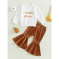 thumbnail image 2 of Wassery Baby Girls Fall Winter Outfit Set 6M 12M 18T 24T 3T 4T Toddler Letter Pumpkin Print Sweatshirt Long Sleeve Pullover Top Flare Pants  2Pcs Halloween Clothes, 2 of 9