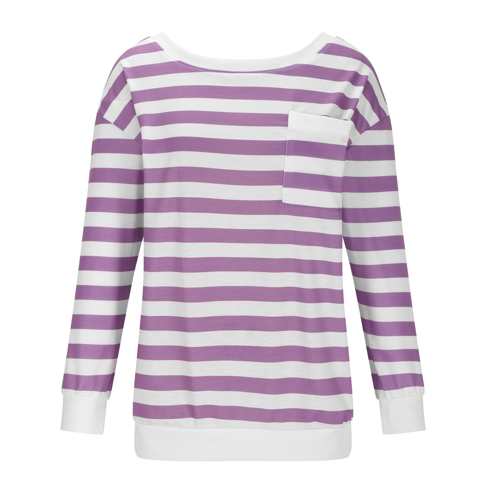 Womens Striped Pullover Tops Long Sleeve Cotton Crewneck Oversized