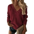 thumbnail image 1 of 2025 Femmes Décontracté Ample Uni Femmes Couleur Manches Longues Chandail Lourd Col en V, 1 of 5