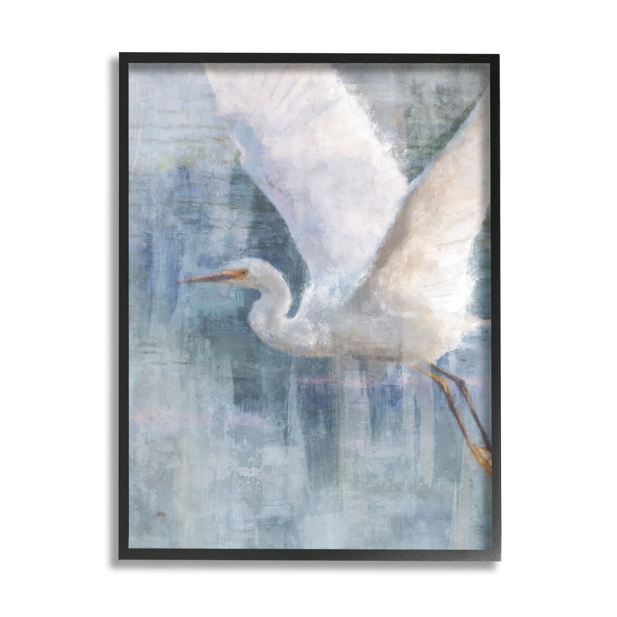 Stupell Industries Flying Egret Coastal Abstraction Coastal Painting Gray Framed Art Print Wall Art