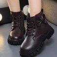 thumbnail image 2 of Viluyesy Girls Faux Leather Combat Ankle Boots, Lace Up Side Zipper, Back Bow Decor, Rugged Lug Sole Outdoor Booties Brown Size 13 Little Kids, 2 of 8